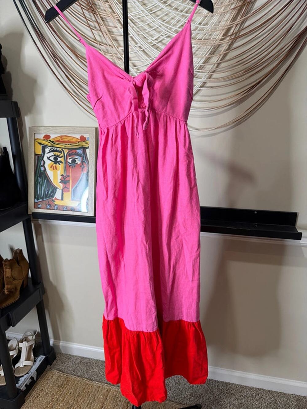 3 for $9 Tabitha, Brown, red and pink linen blend dress XXS 2800